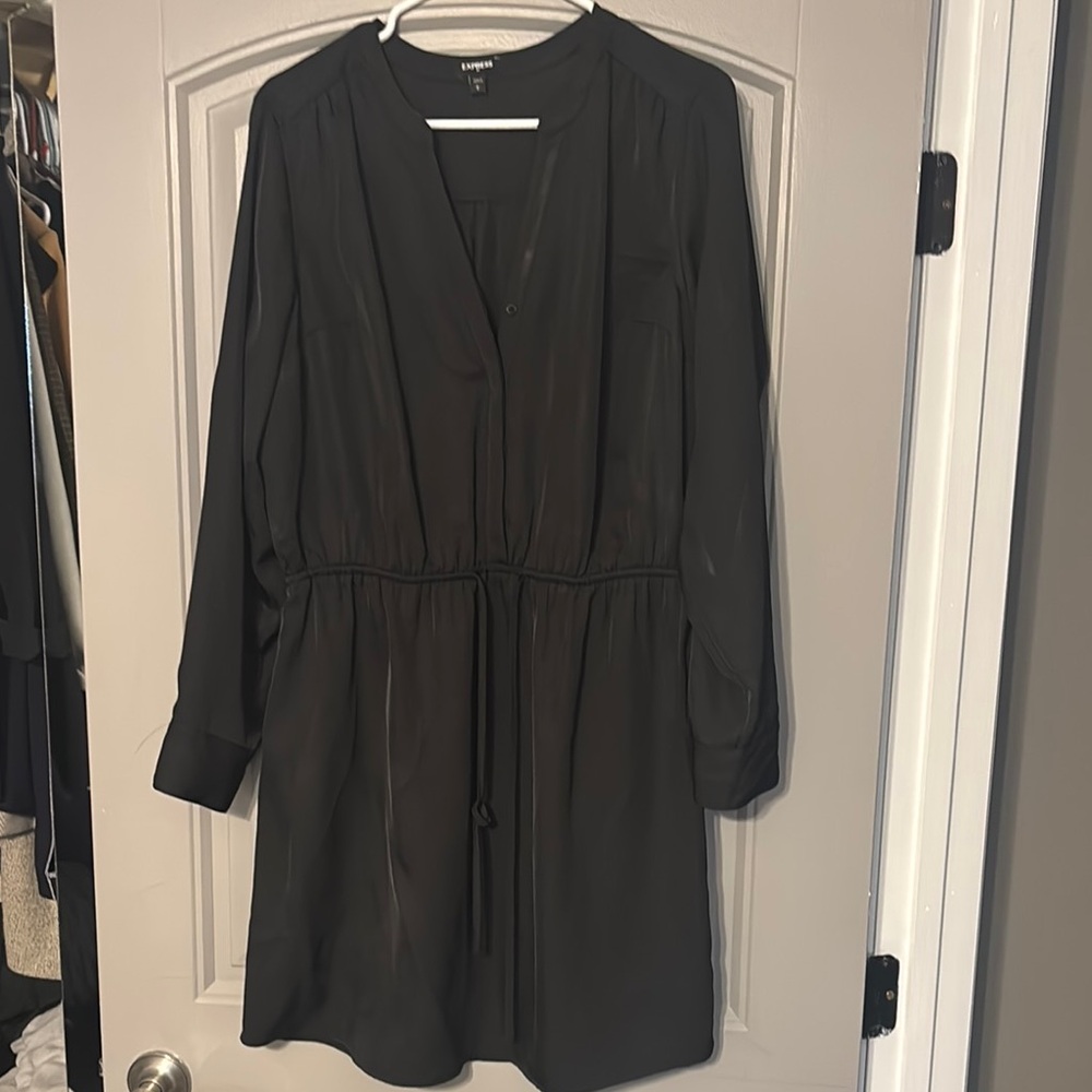 Express Gray Long Sleeve V-Neck Dress